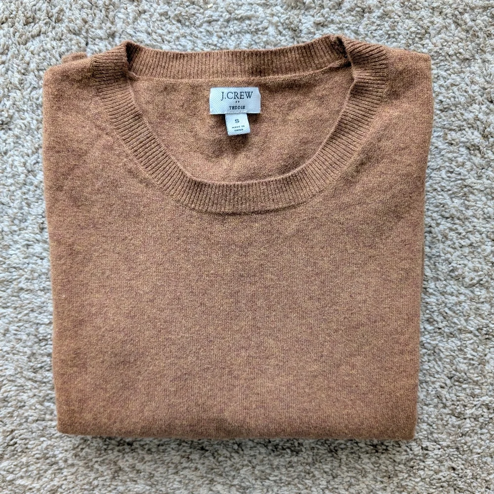 J Crew Women's Teddie Carmel Tan Pullover Sweater Size S Wool Cotton Blend Basic